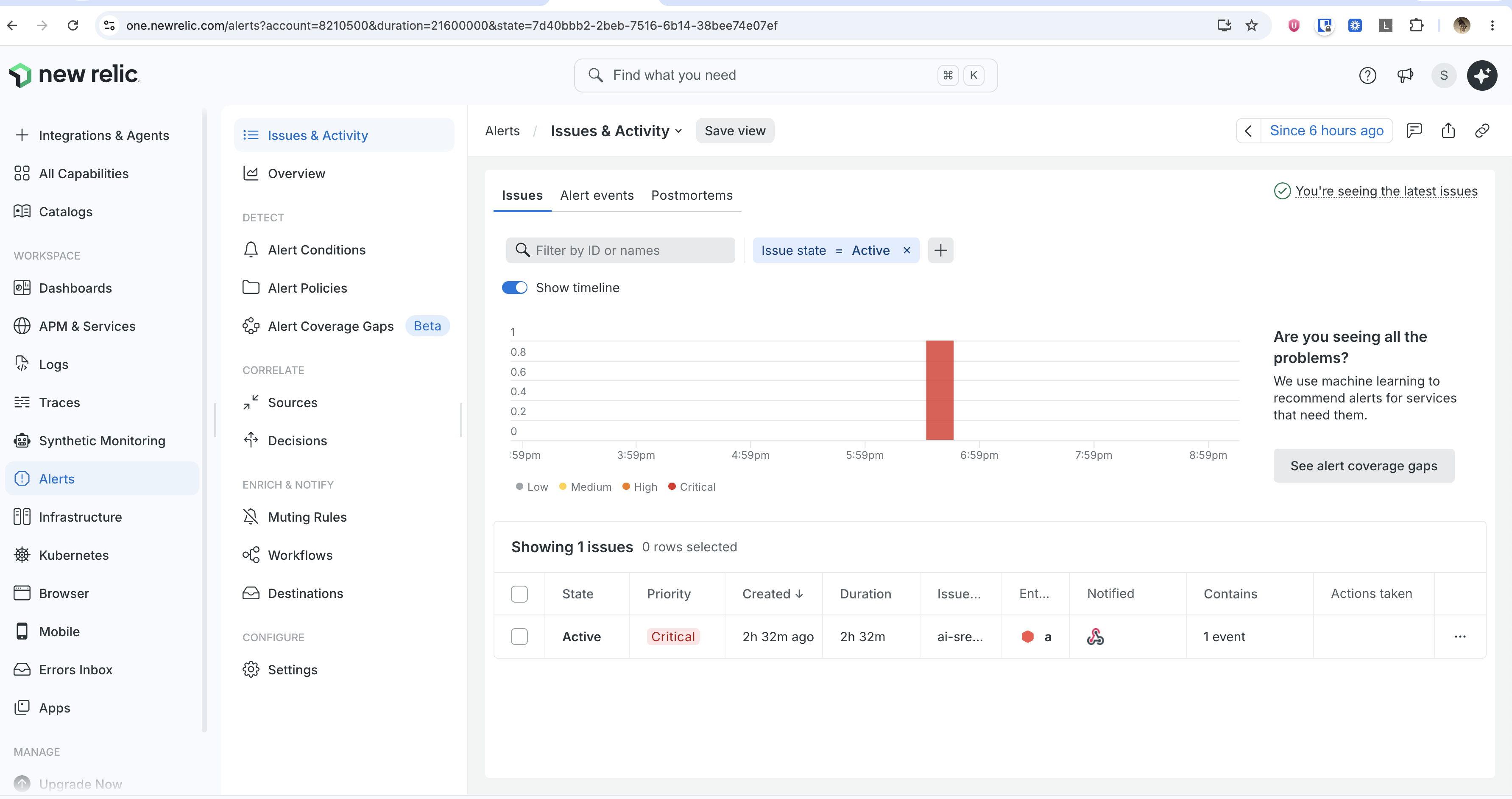 New Relic issue/alert that notifies the AI SRE agent webhook