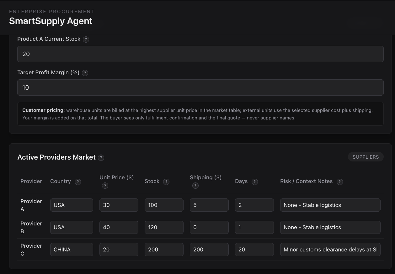 SmartSupply Agent how it works section explaining the procurement workflow
