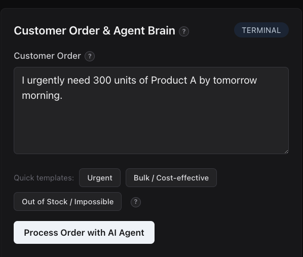 SmartSupply Agent suppliers table and AI order processing result